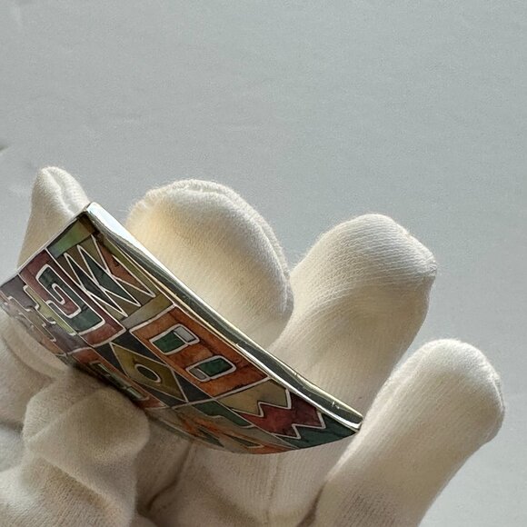 Peruvian 950 Sterling Silver Pendant | Rectangular Mosaic Inlay | Natural Stones - Picture 15 of 15